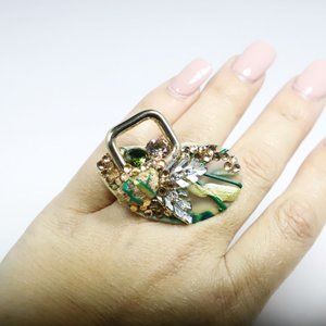 Statement Ring with Green Agate, Crystals, and